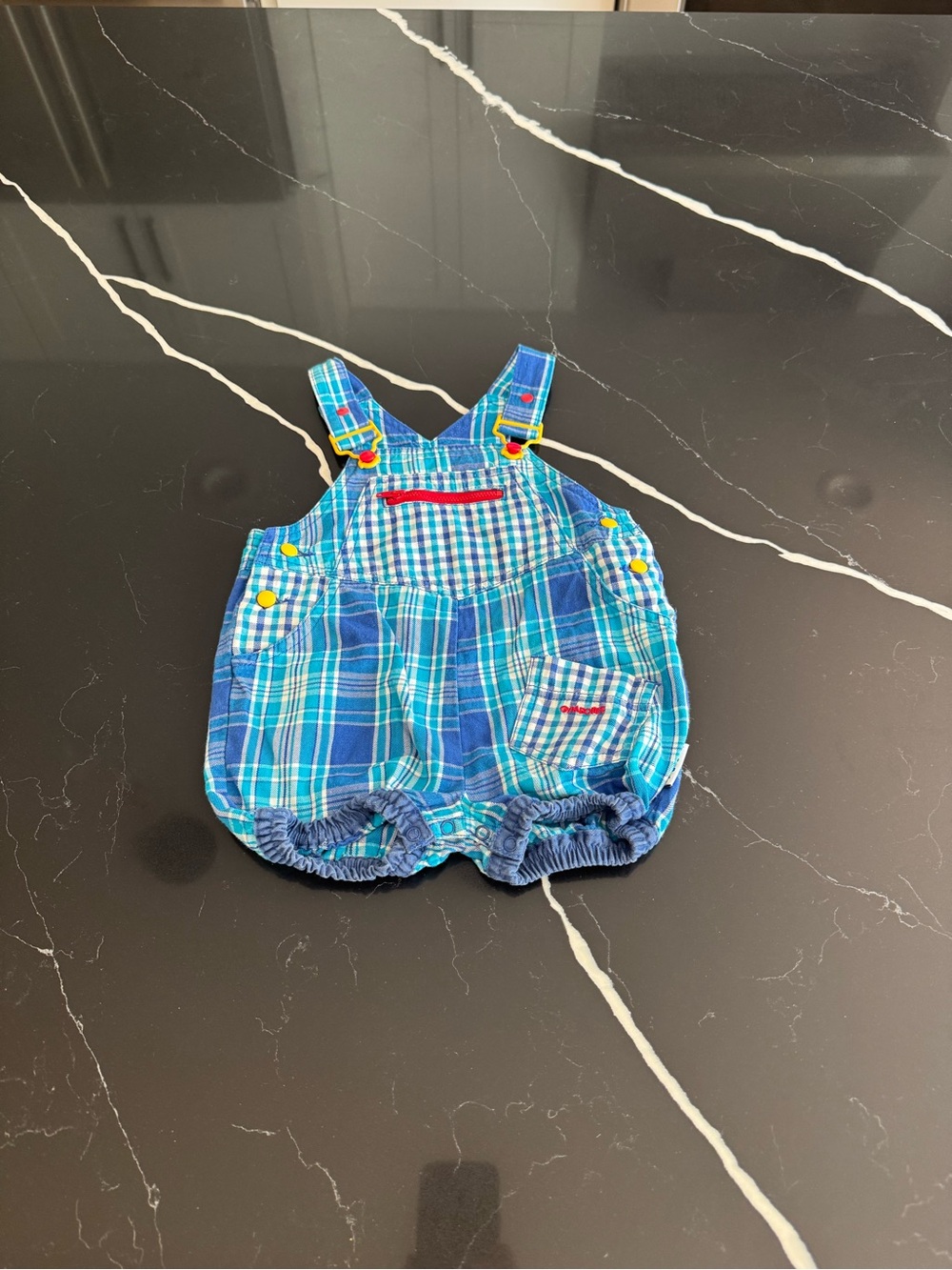 Vintage Gymboree Blue Plaid Overalls with Yellow Button Accents